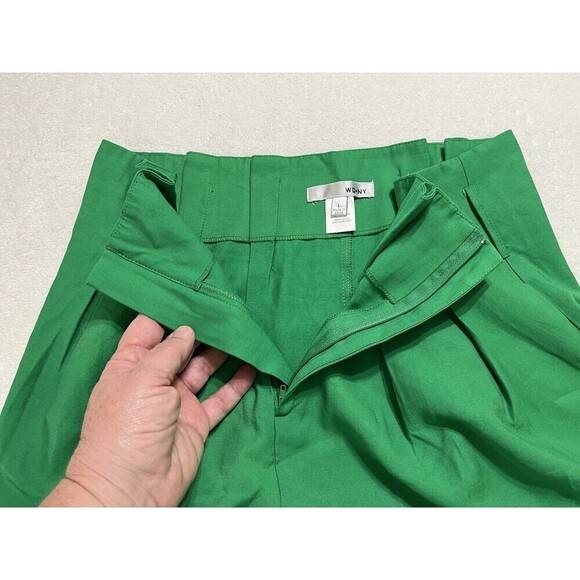 WDNY Shorts Size Large Green High Rise Pleated Front Paper Bag Comfy Chic Vaca - Picture 10 of 12